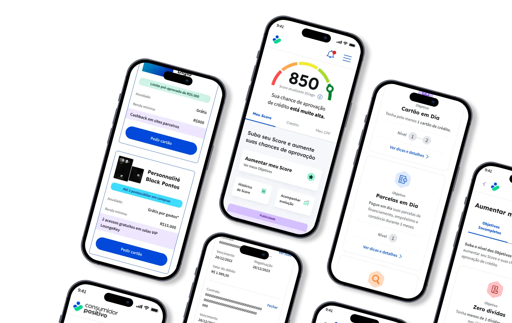 Celulares apresentando o app da Consumidor Positivo